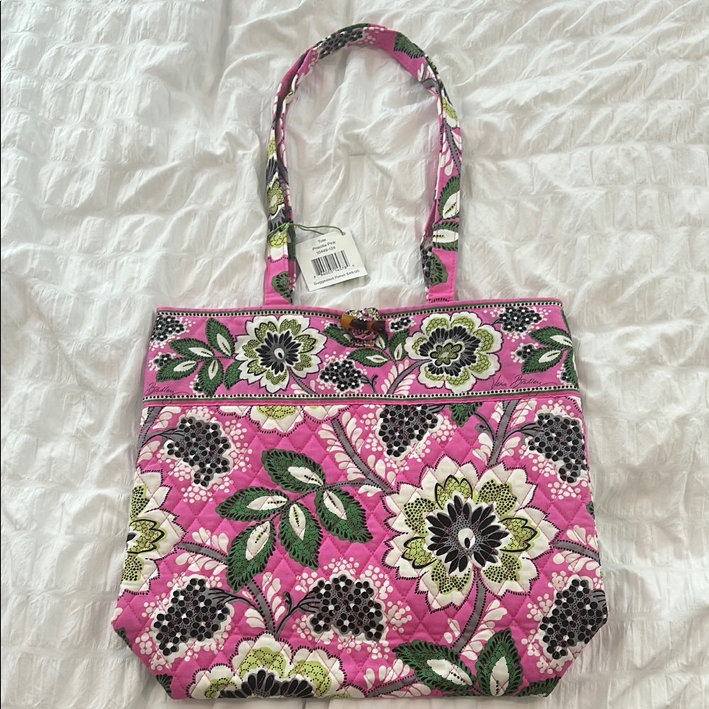 Vera Bradley Pink and Green Quilted Tote Bag